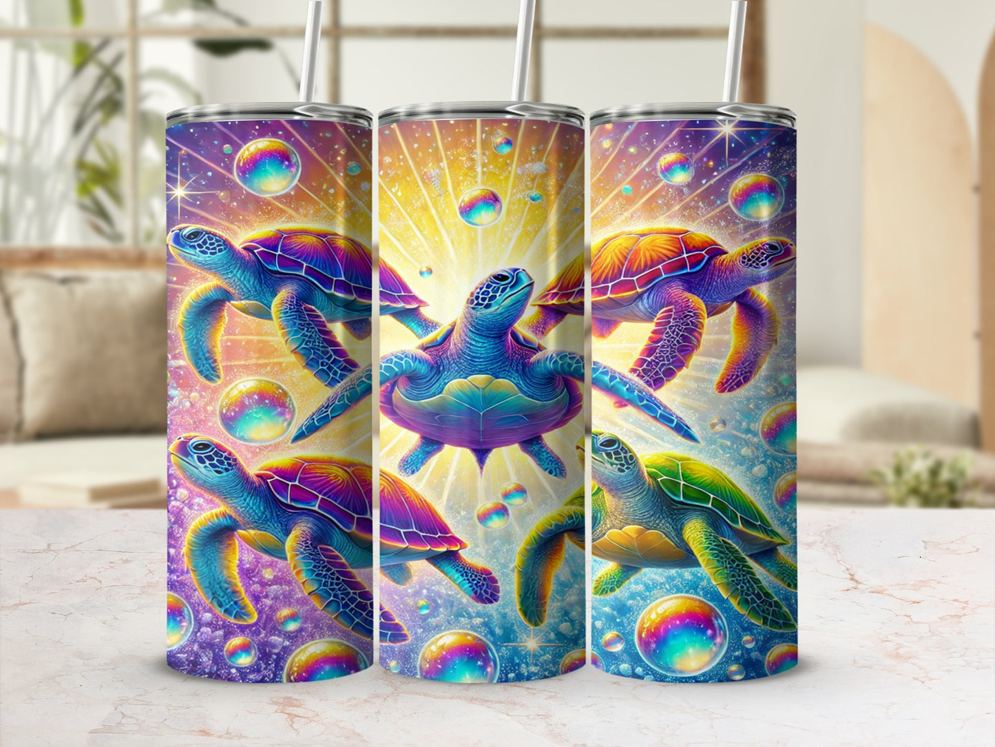 Colorful Turtle Designs on Stainless Steel Tumbler