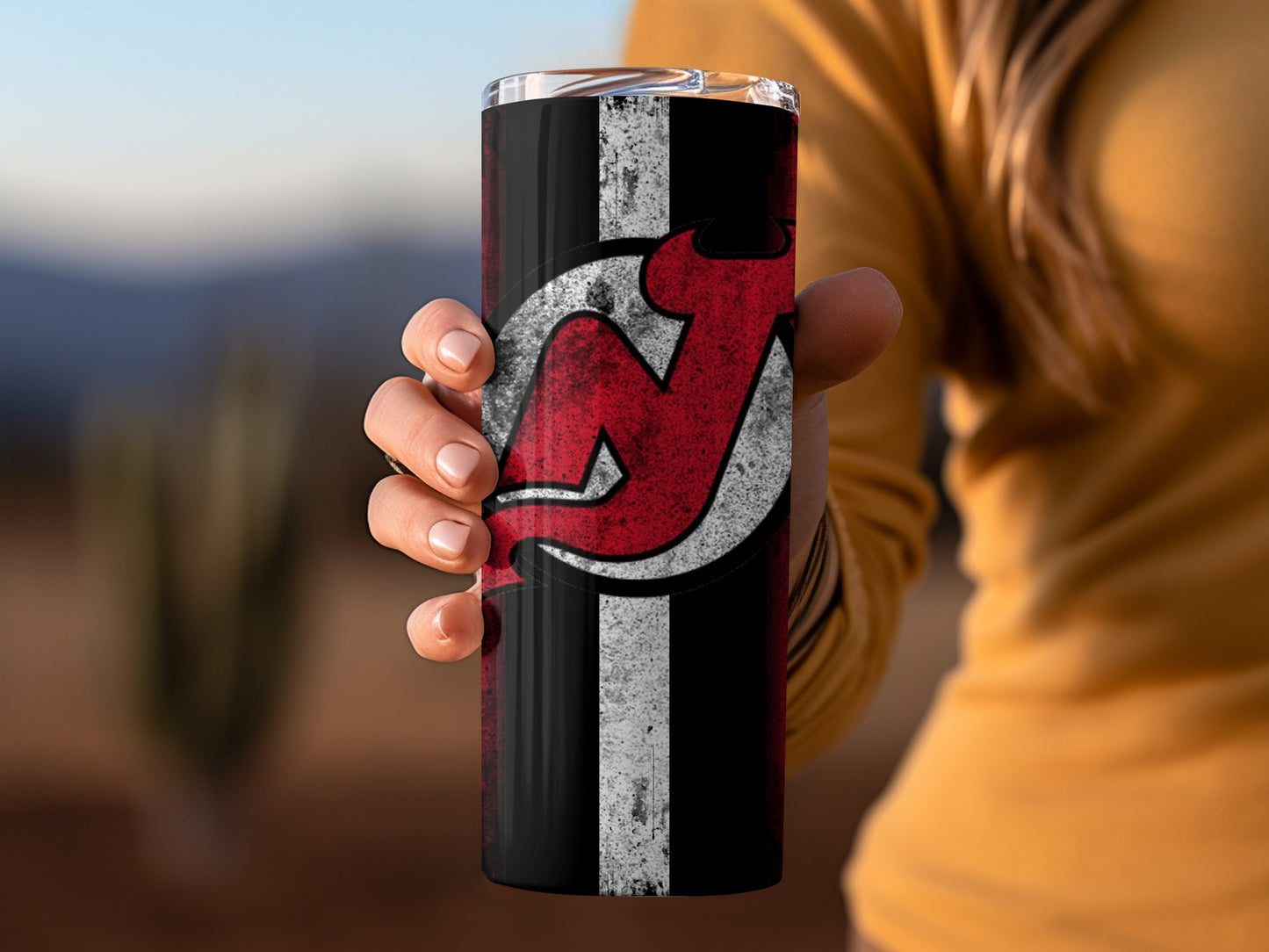 Black and Red Striped New Jersey Devils Tumbler Cup