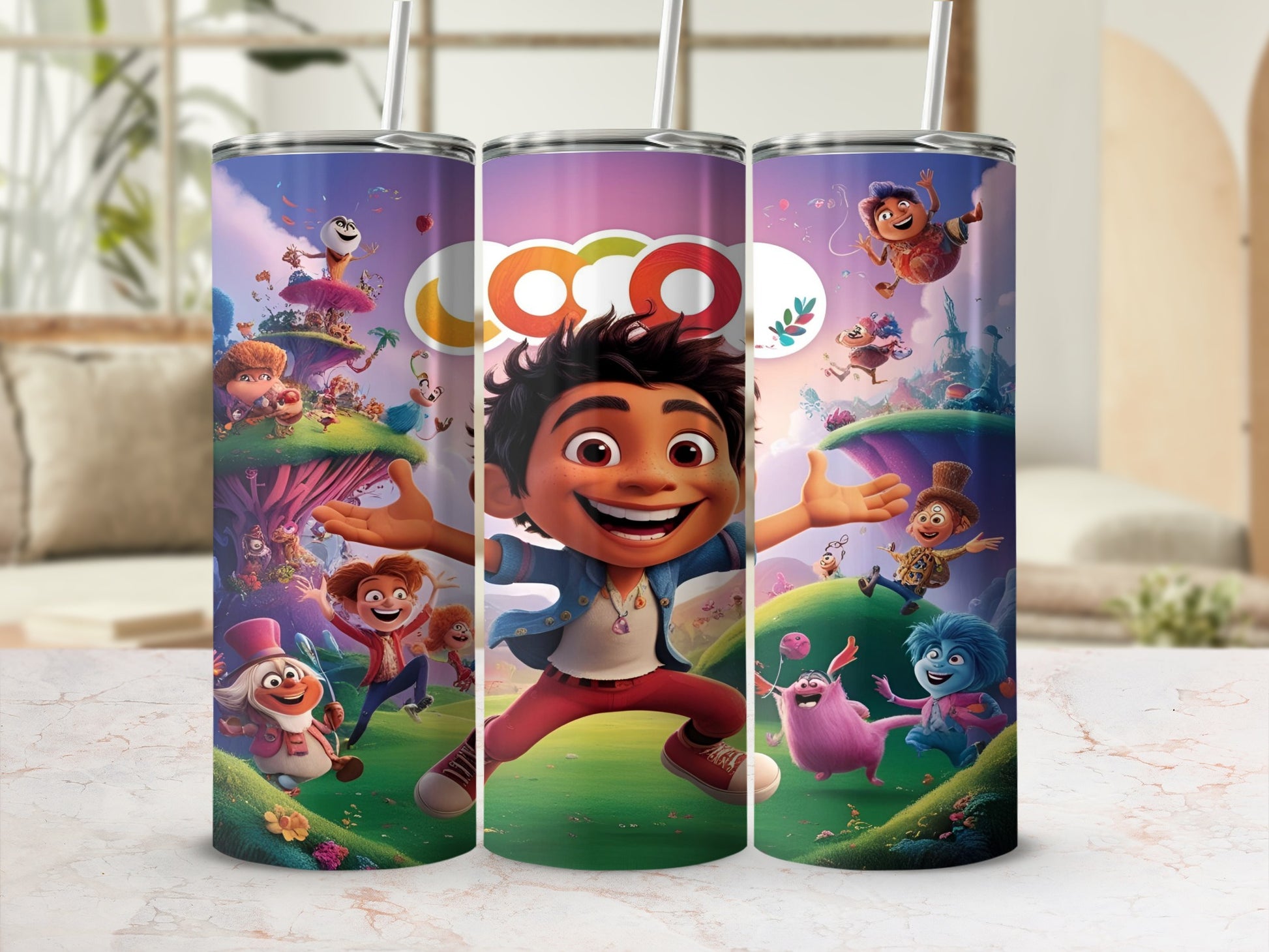Animated characters dance and play in a colorful, whimsical landscape with the logo "Vivo".