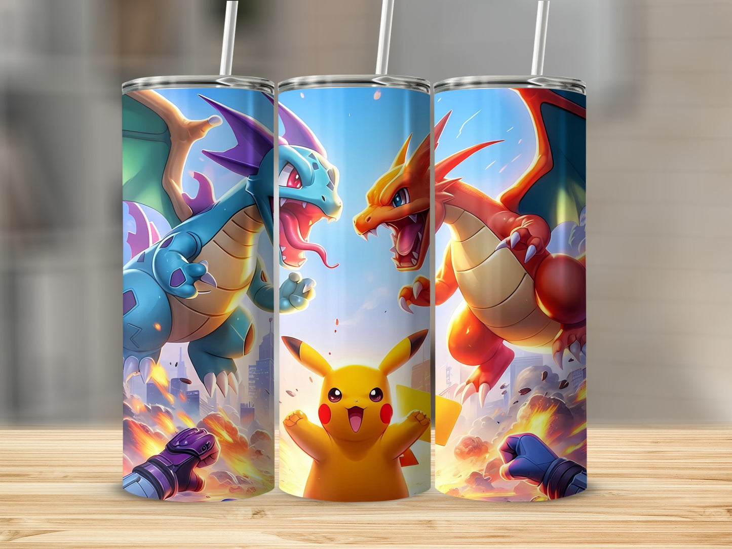 Vibrant Pikachu and Dragons Design Personalized Tumbler