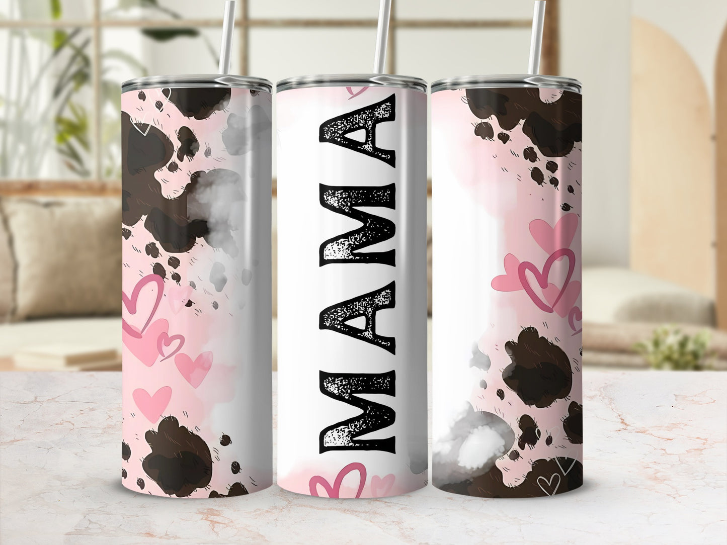 Stylish Pink and Black Mama Heart Tumbler Designs