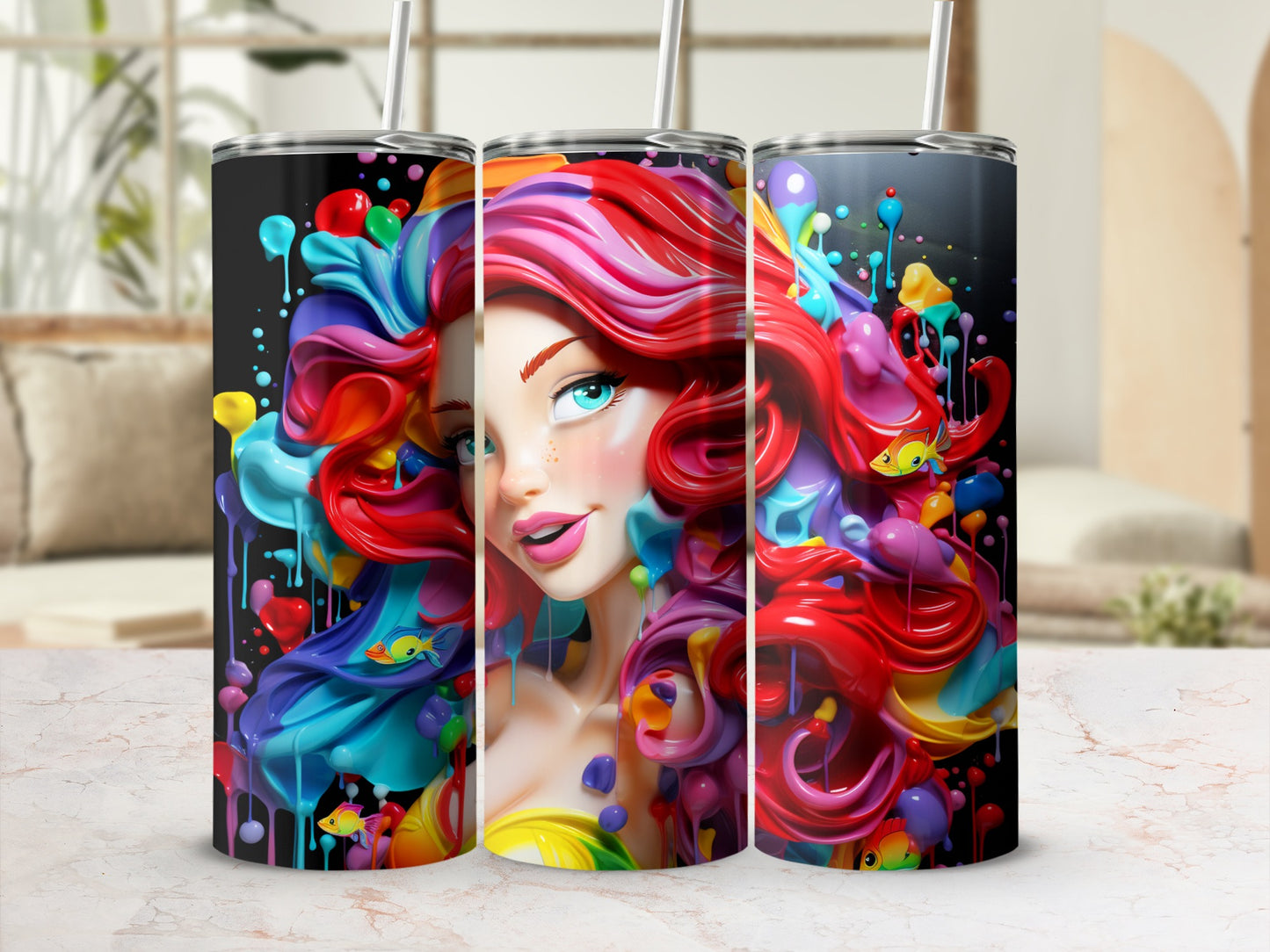 Colorful Mermaid with Vibrant Hair Tumbler Cup
