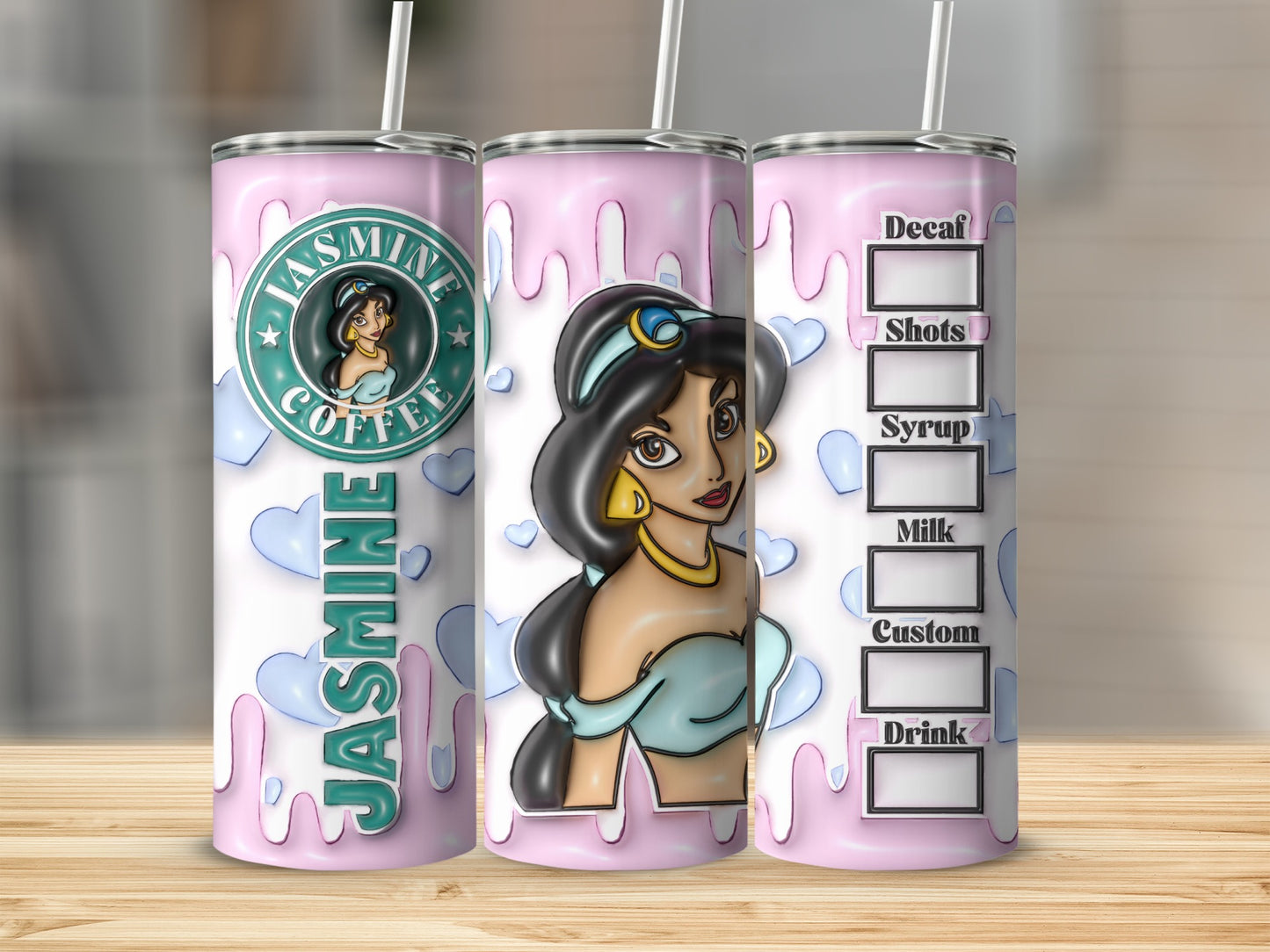 Jasmine Coffee Themed Custom Tumbler with Straw
