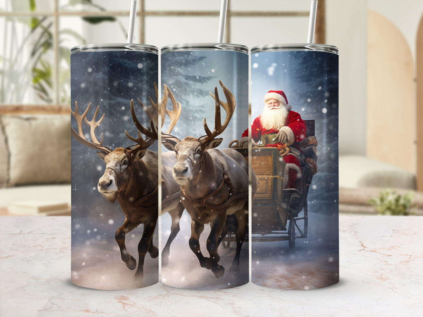 Santa Claus Reindeer Winter Scene Insulated Tumbler