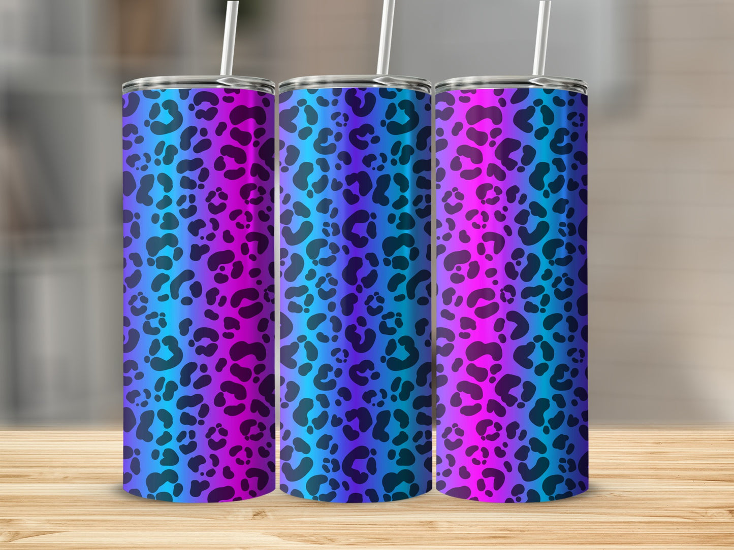 Vibrant Tri-Color Leopard Print Tumbler Cups Collection
