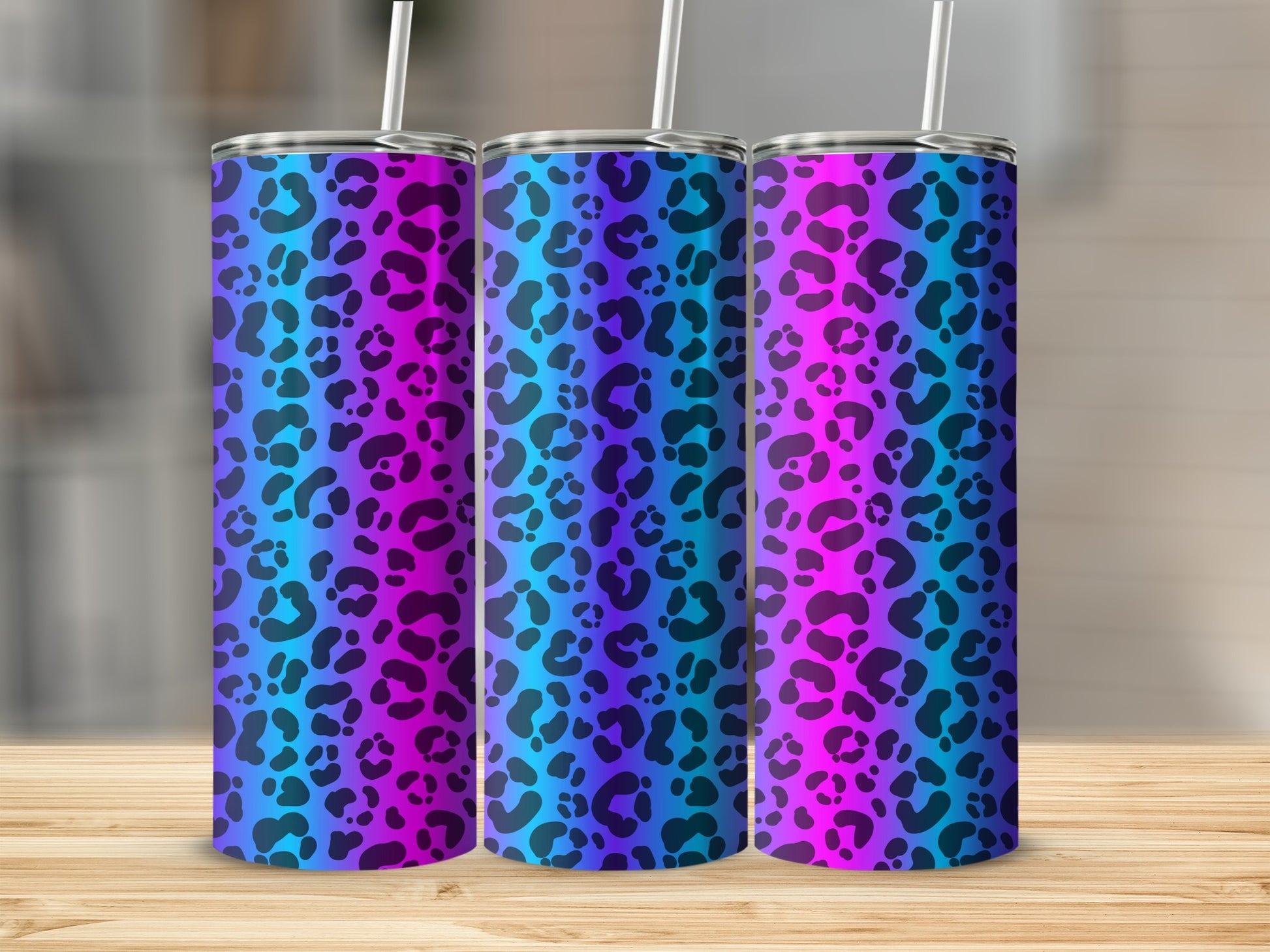 Vibrant Tri-Color Leopard Print Tumbler Cups Collection