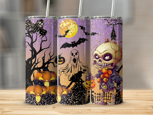 Halloween Themed Spooky Ghost and Skull Tumbler Cup