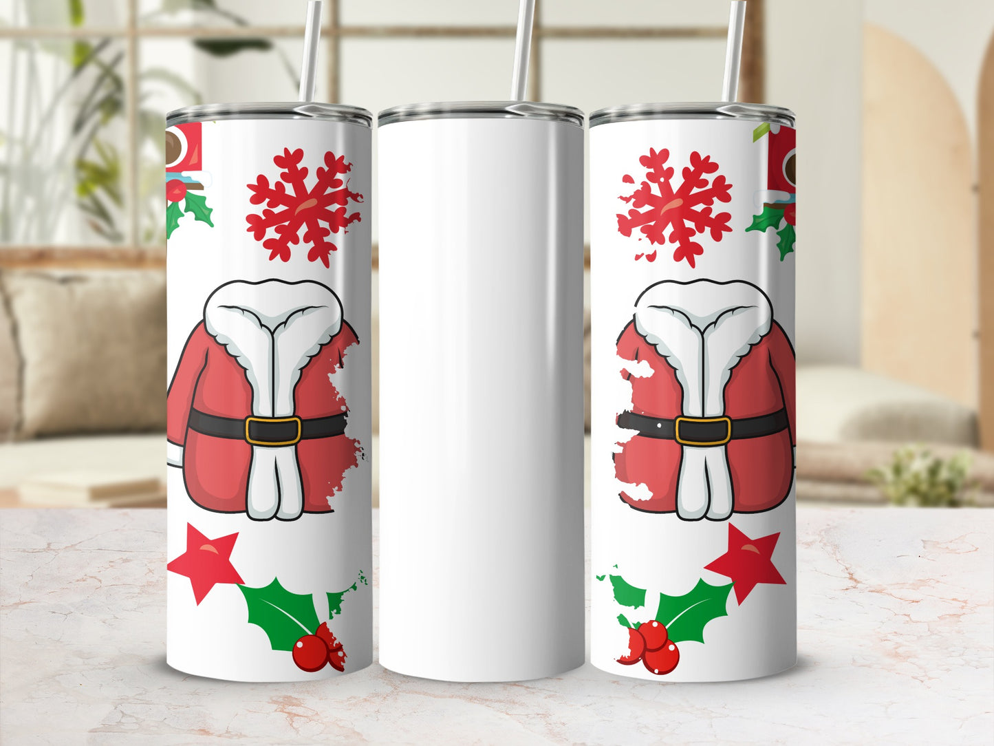 Festive Santa Suit and Snowflake Design Tumbler