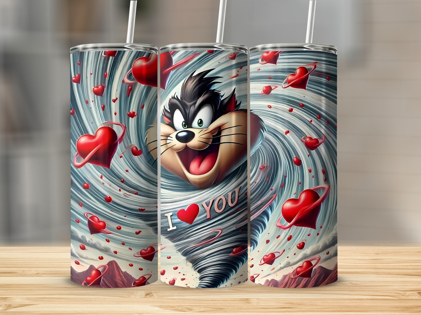 I Love You Hearts and Cartoon Character Themed Tumbler
