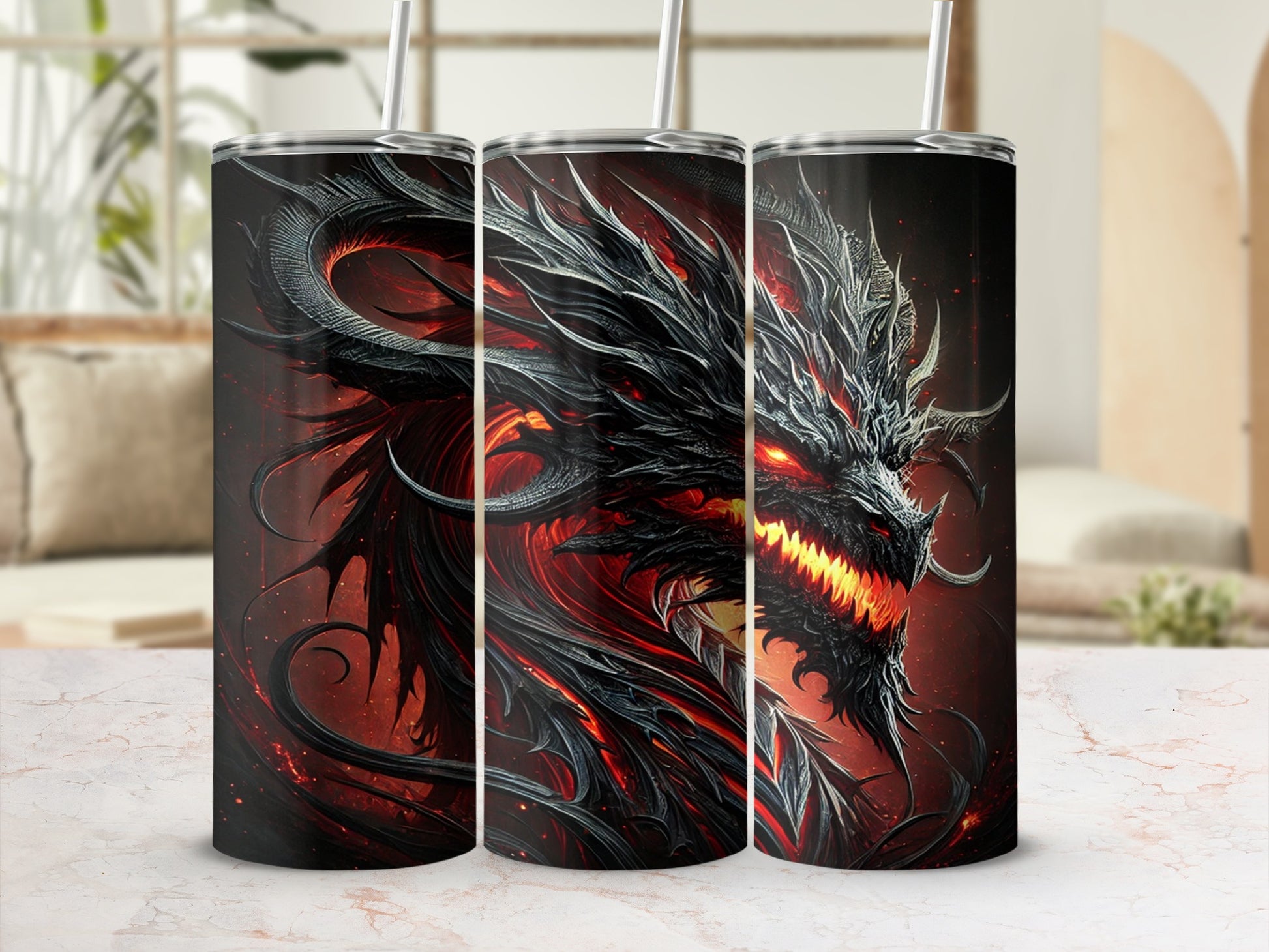 Fierce Dragon Design with Glowing Eyes Tumbler