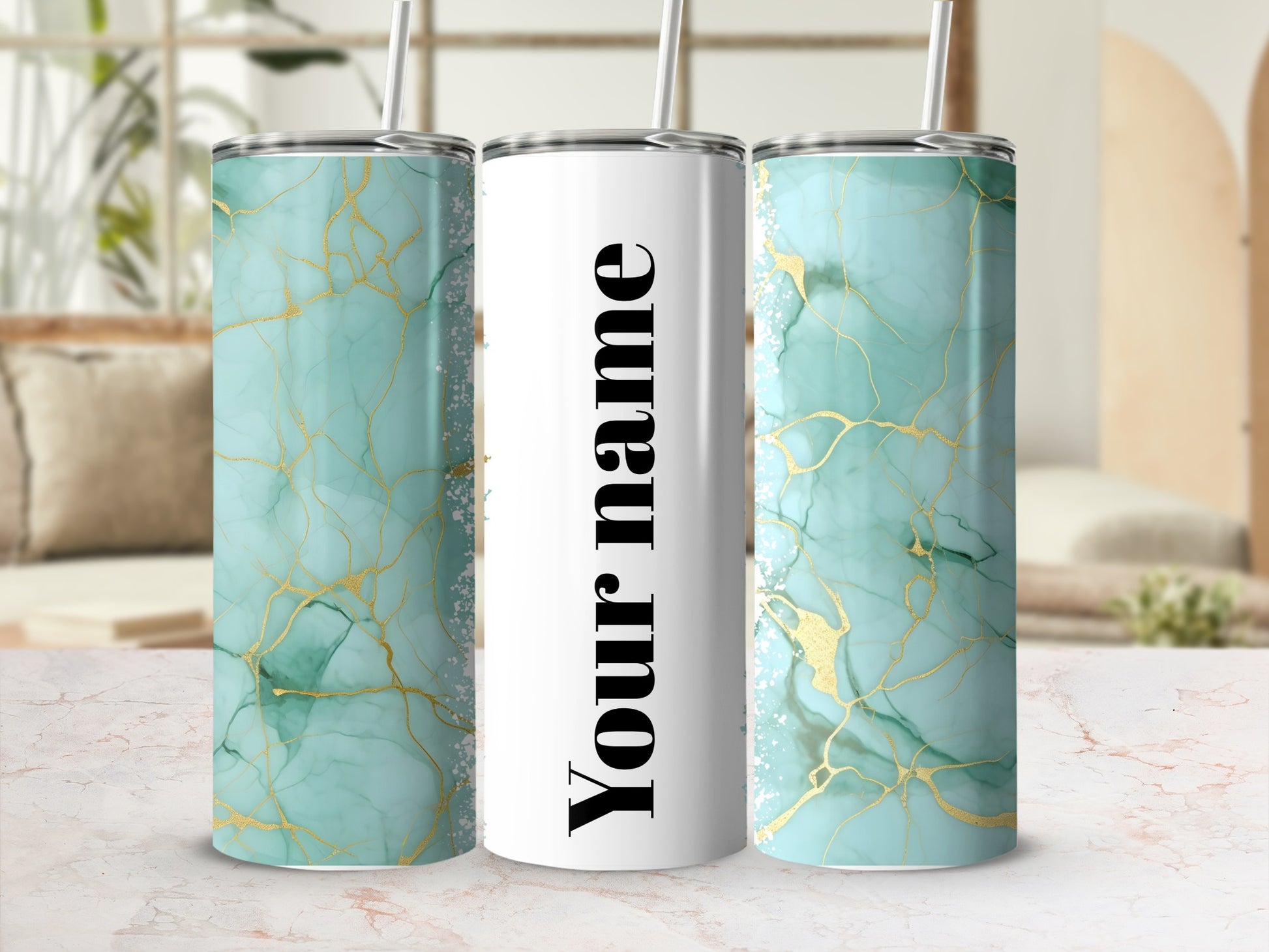 Customizable Marble Design Insulated Tumbler Cup