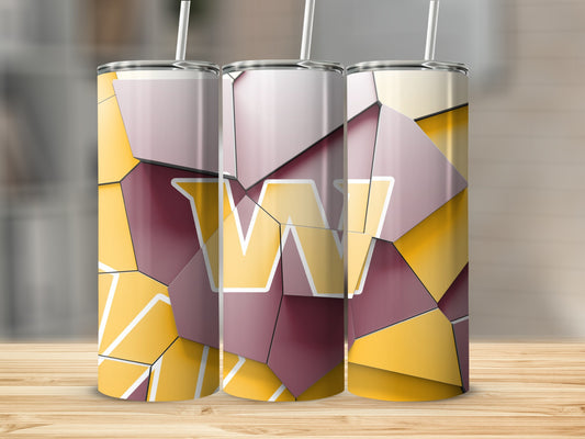 Geometric Letter W Design In Yellow And Purple Tumblers