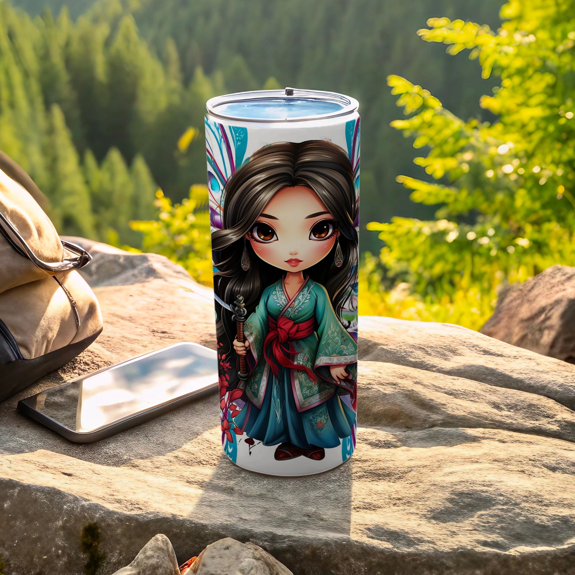 Beautiful Chibi Warrior Art on Tumbler Flask Product