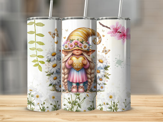 Cute Gnome and Floral Design Insulated Tumbler