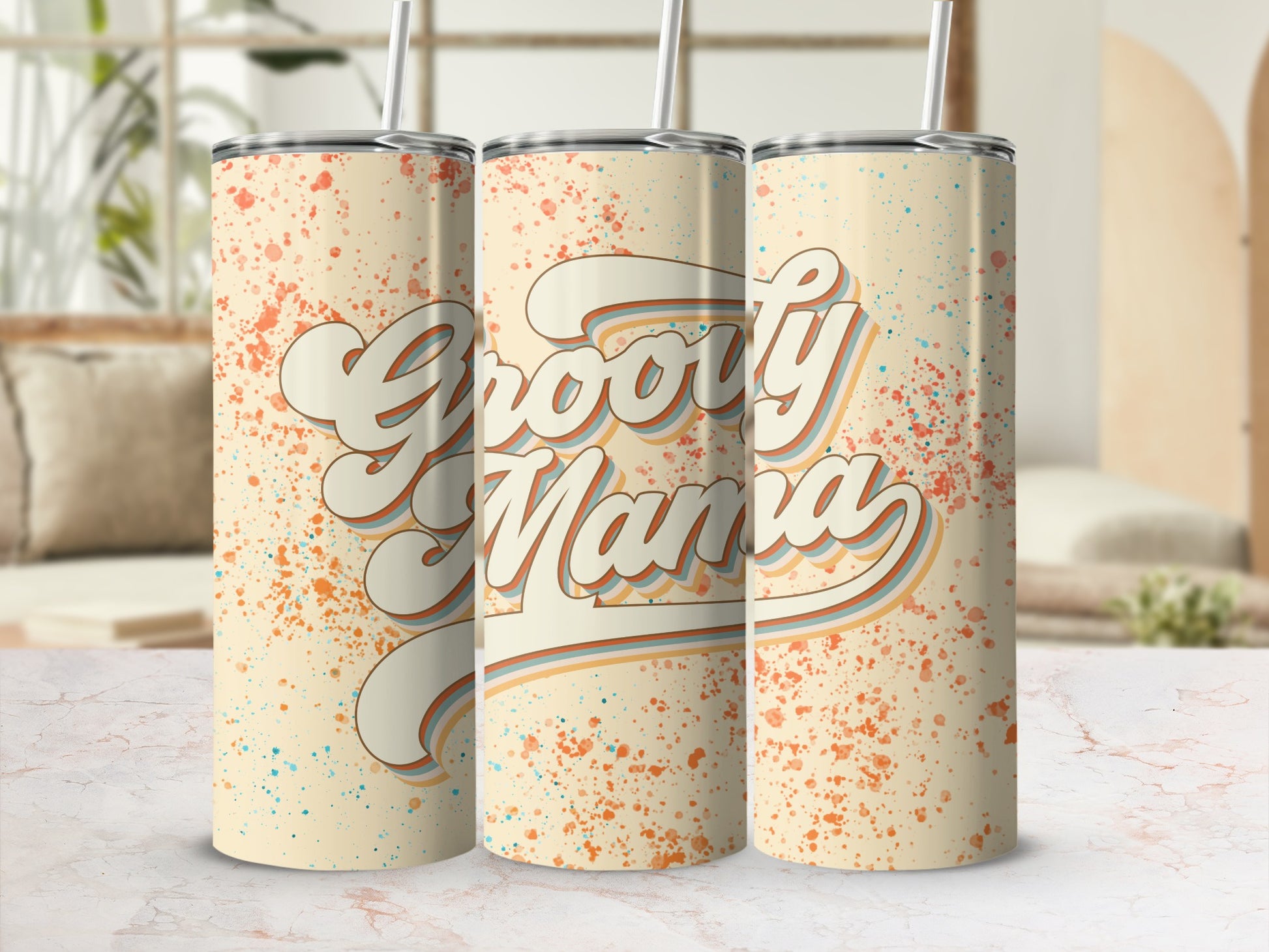 Groovy Mama Tumbler With Colorful Splatter Design