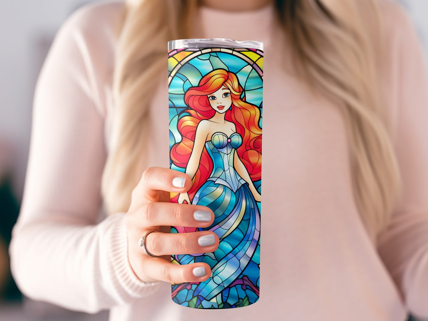 Colorful Mermaid-Inspired Stained Glass Tumbler
