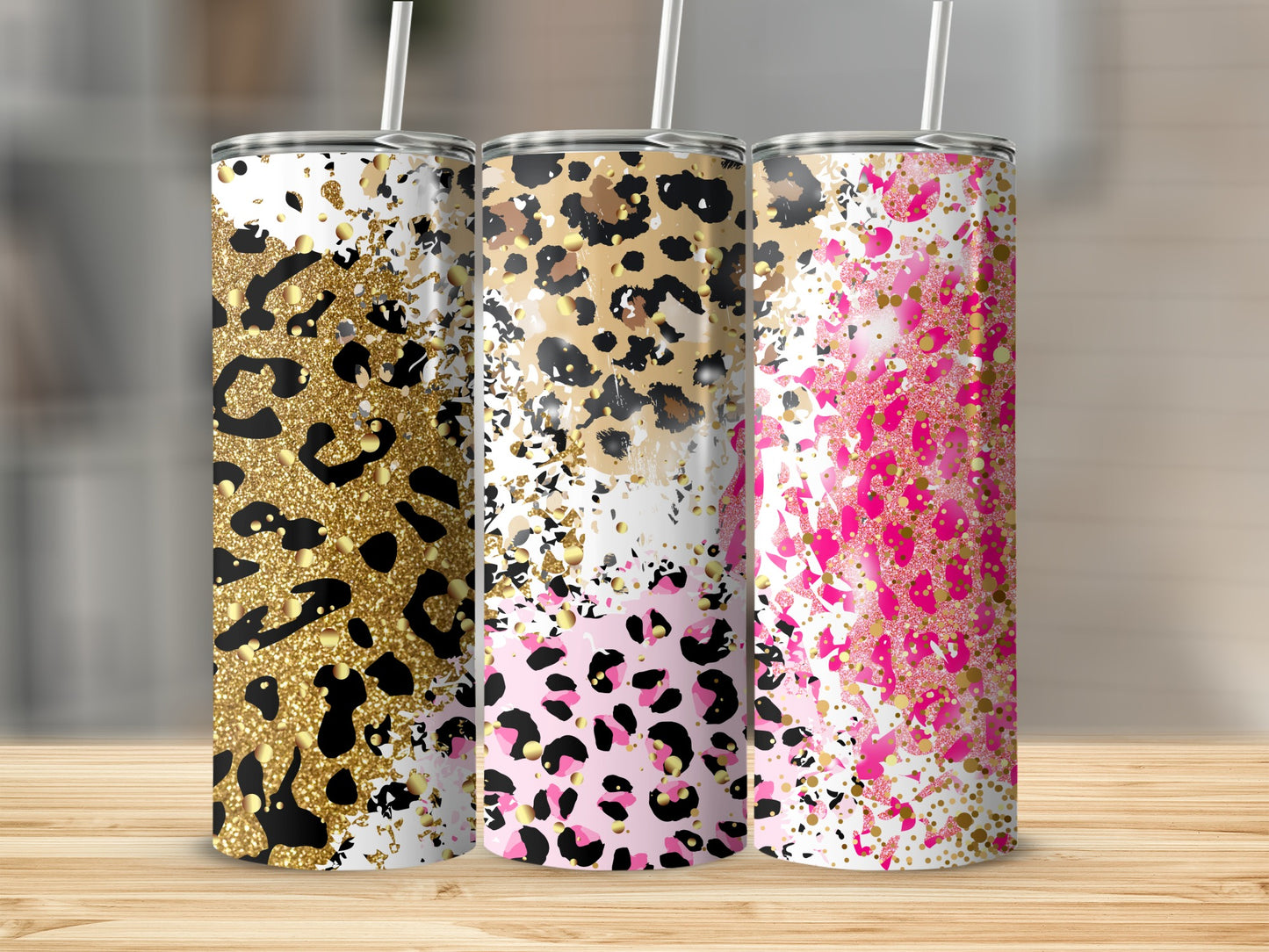 Glitter Leopard Print Tumblers in Various Colors