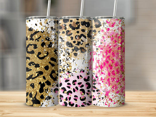 Glitter Leopard Print Tumblers in Various Colors