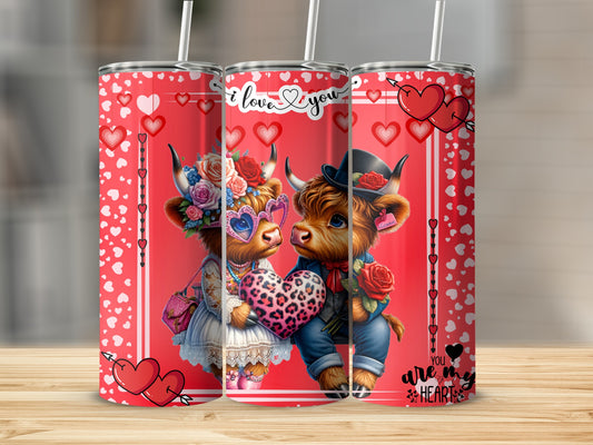 Cute Valentine Themed Tumblers with Adorable Cow Design