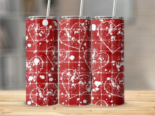 Red Hearts and White Splatter Patterned Insulated Tumbler
