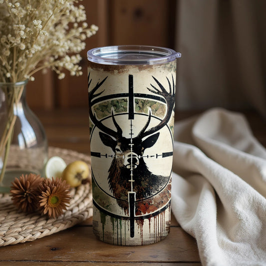 Deer in Crosshair Splatter Design Tumbler for Hunting Fans
