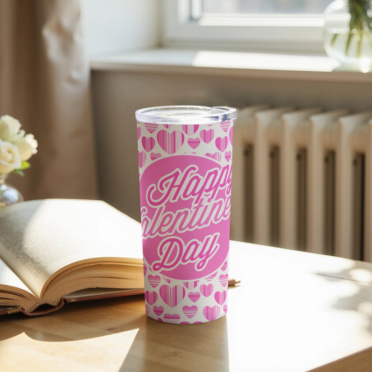 Happy Valentine Day Pink Heart Design Tumbler