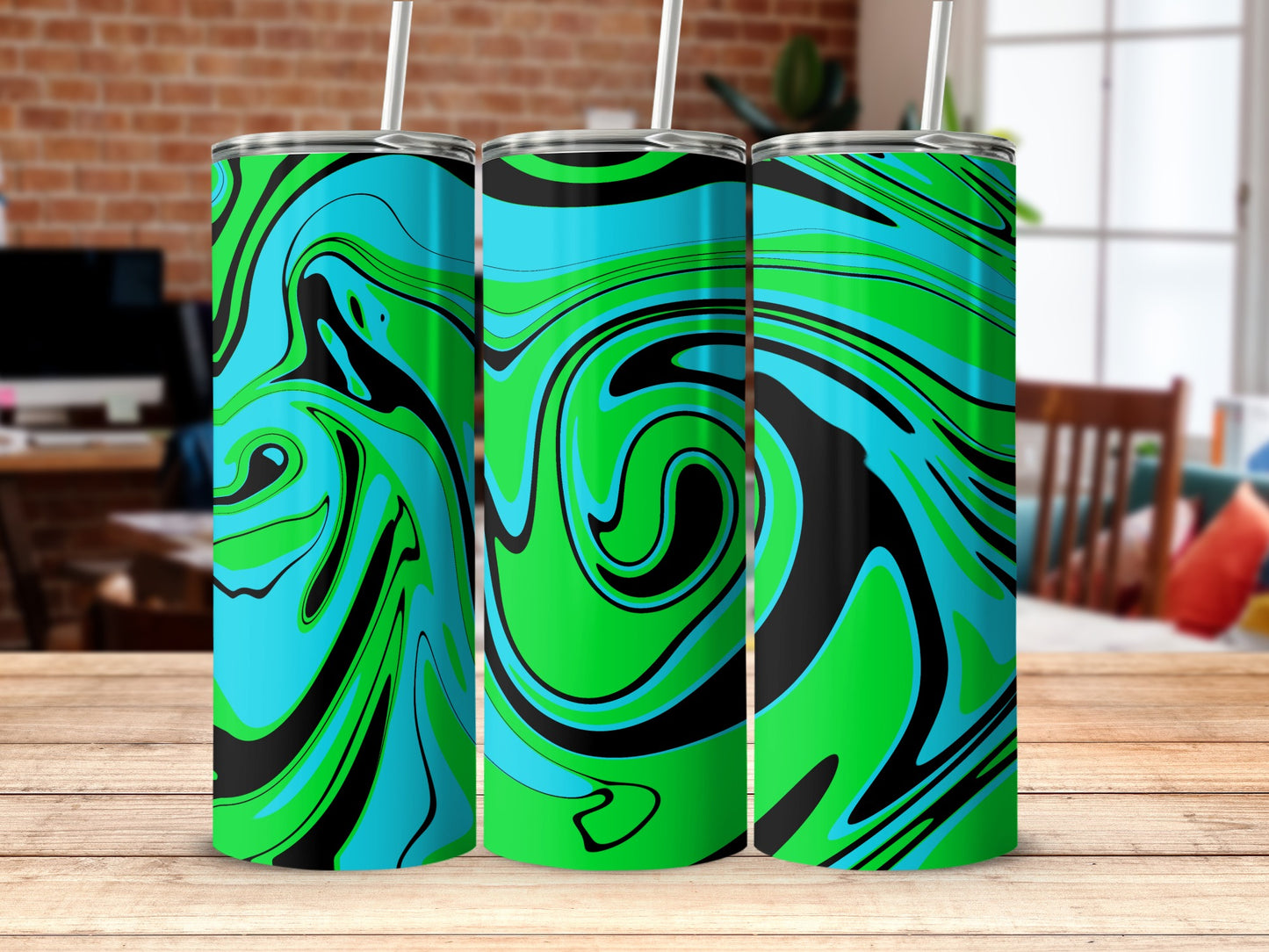 Vibrant Blue and Green Swirl Design Product