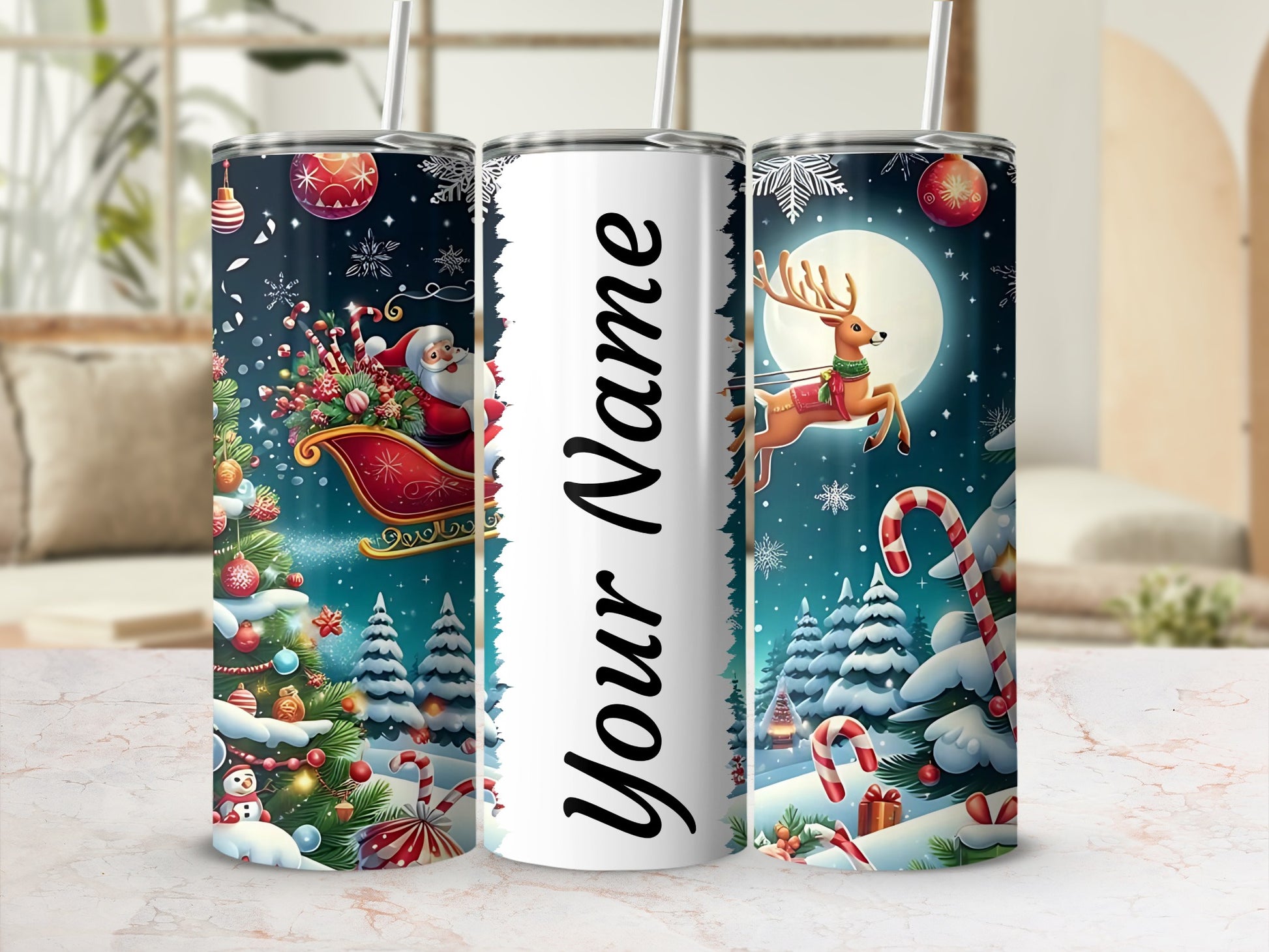 Personalized Christmas Santa Claus Reindeer Tumbler