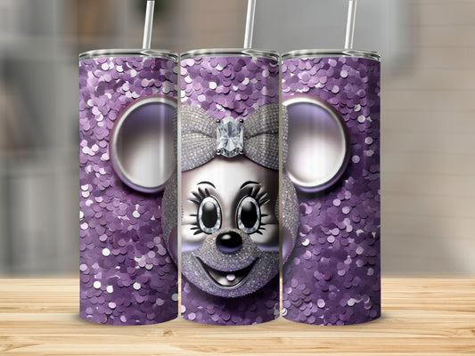 Glittery Purple Mouse Ears Rhinestone Tumbler Cup