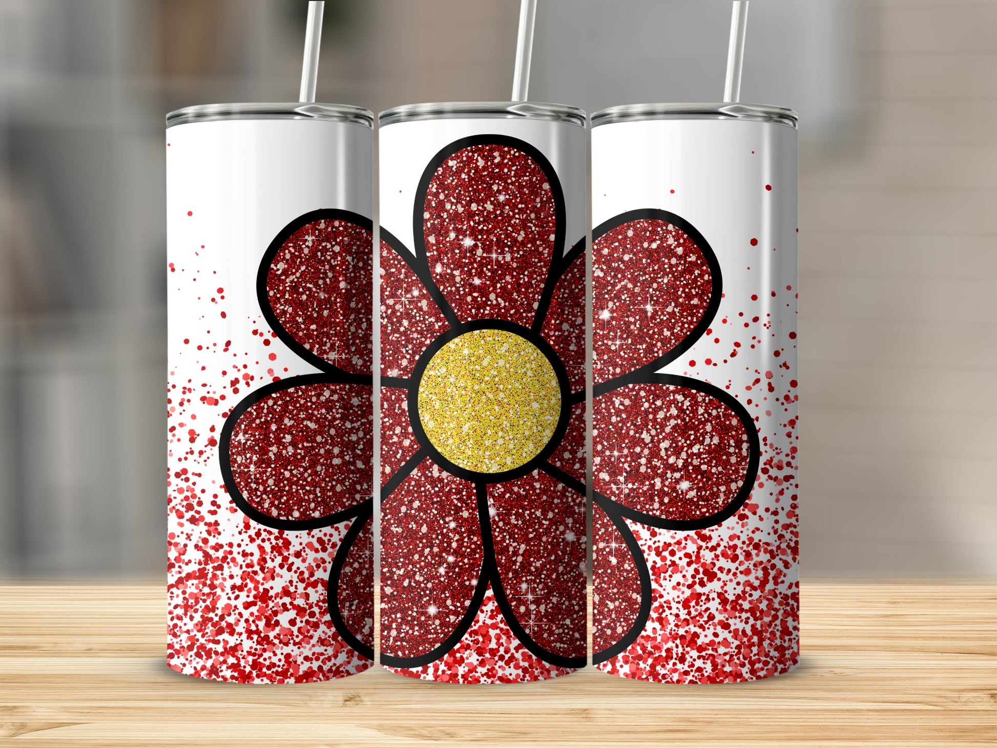 Sparkling Red Flower with Glitter Tumbler product
