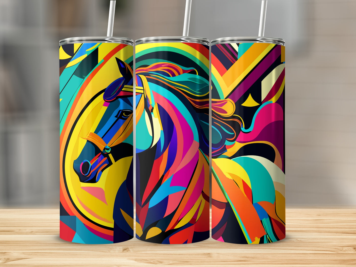Colorful Abstract Horse Tumbler Vibrant Drinkware Product