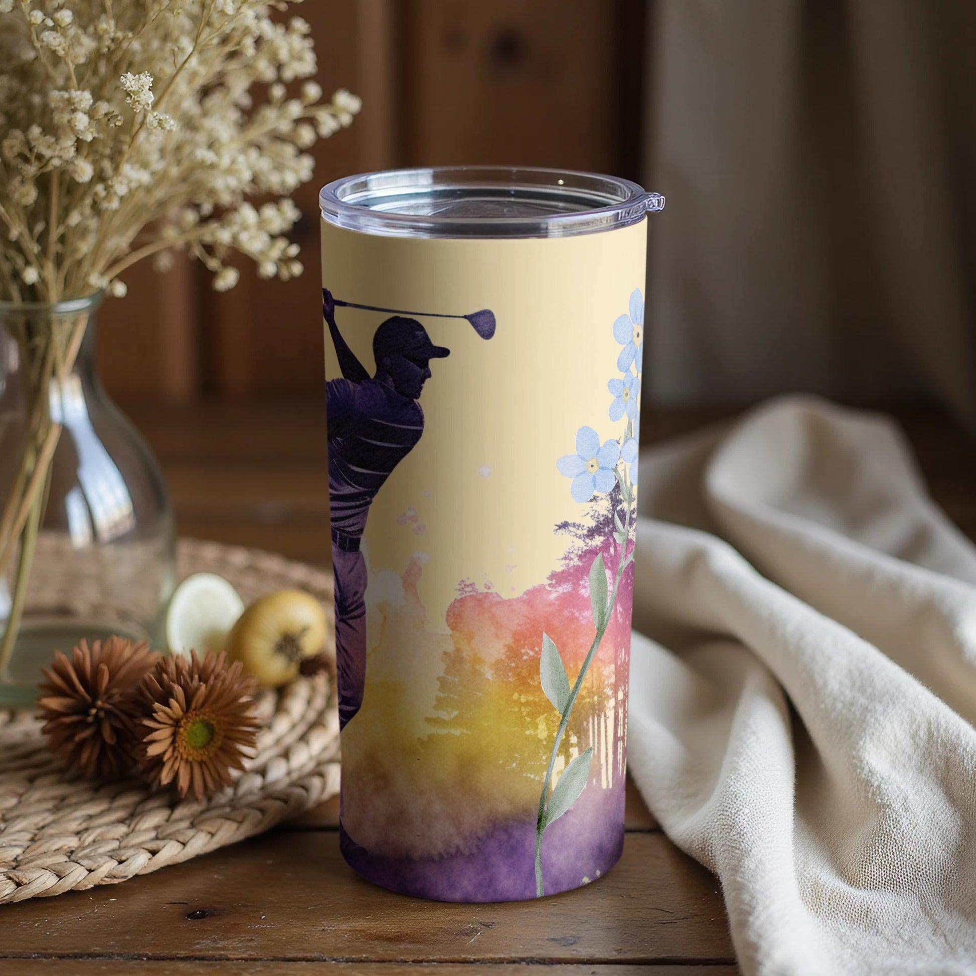 Golf Scene with Flowers Travel Tumbler Product