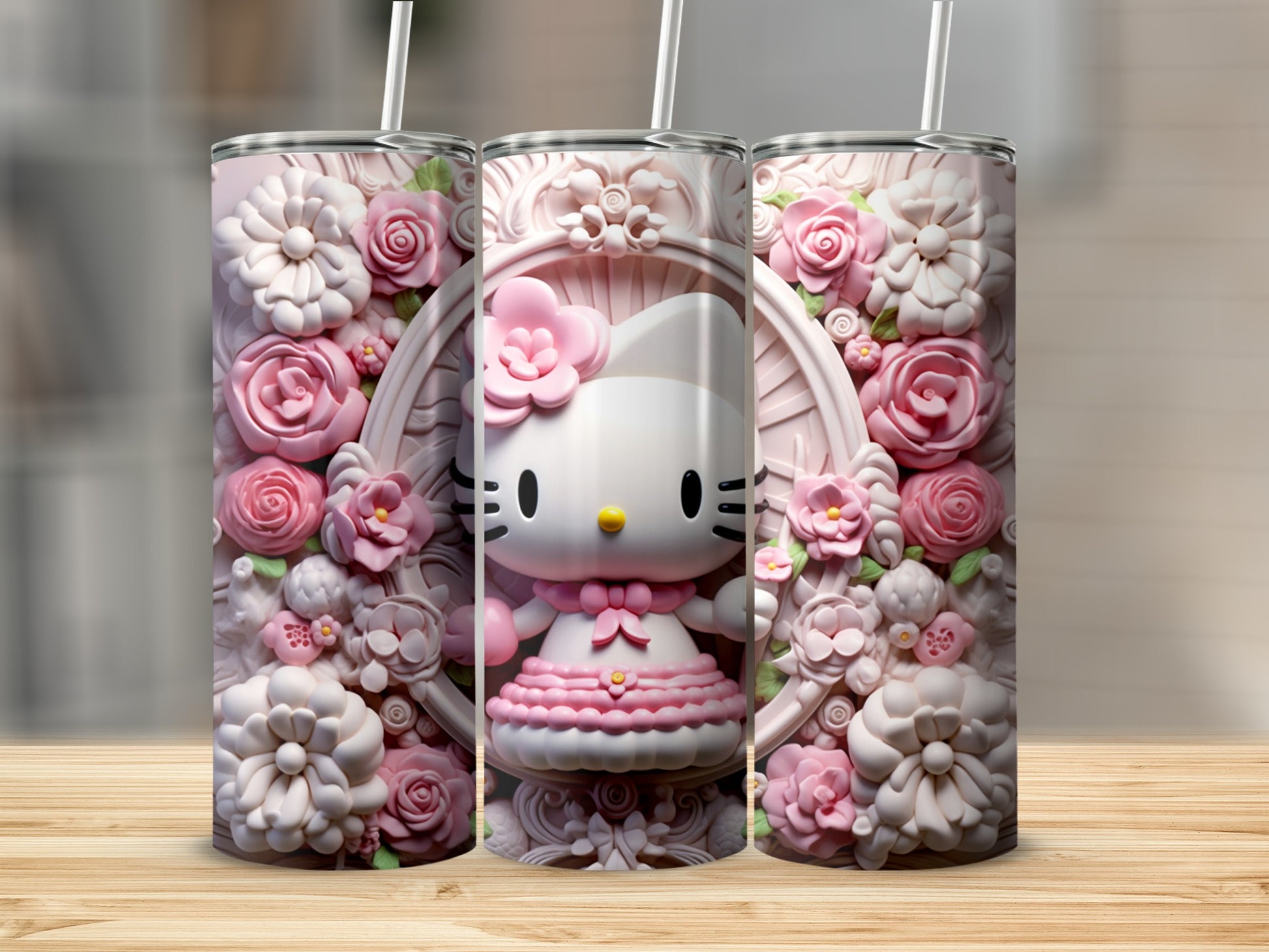 Adorable Kitty Surrounded By Pink Flowers Tumbler