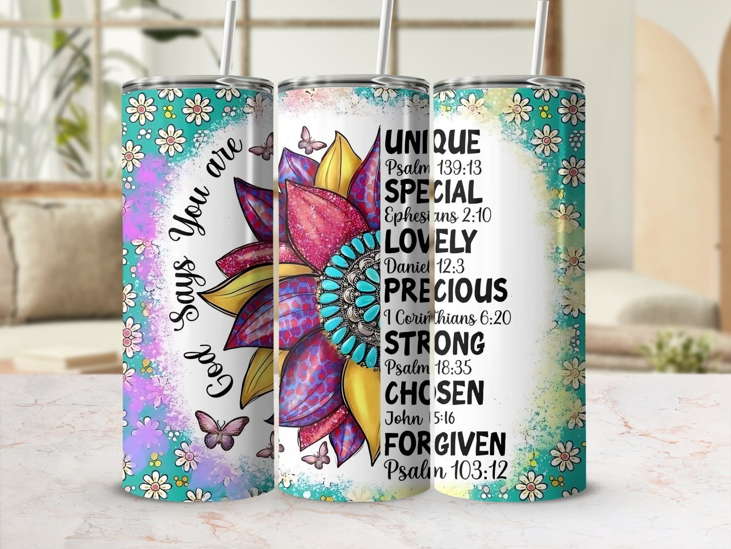 Inspirational Floral Scripture Quotes Tumbler Cup
