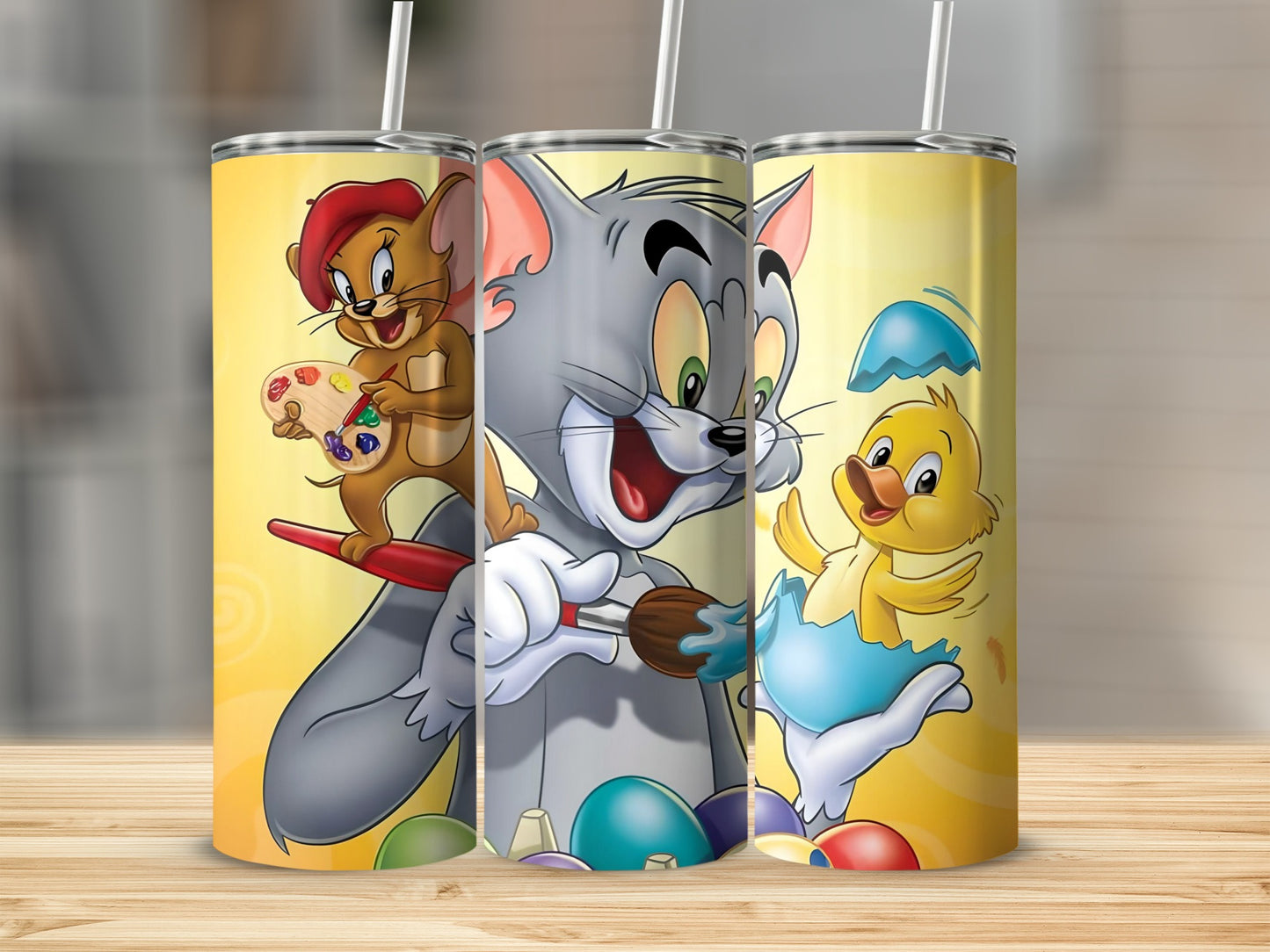 Tom and Jerry and Duck Painted Easter Eggs tumbler