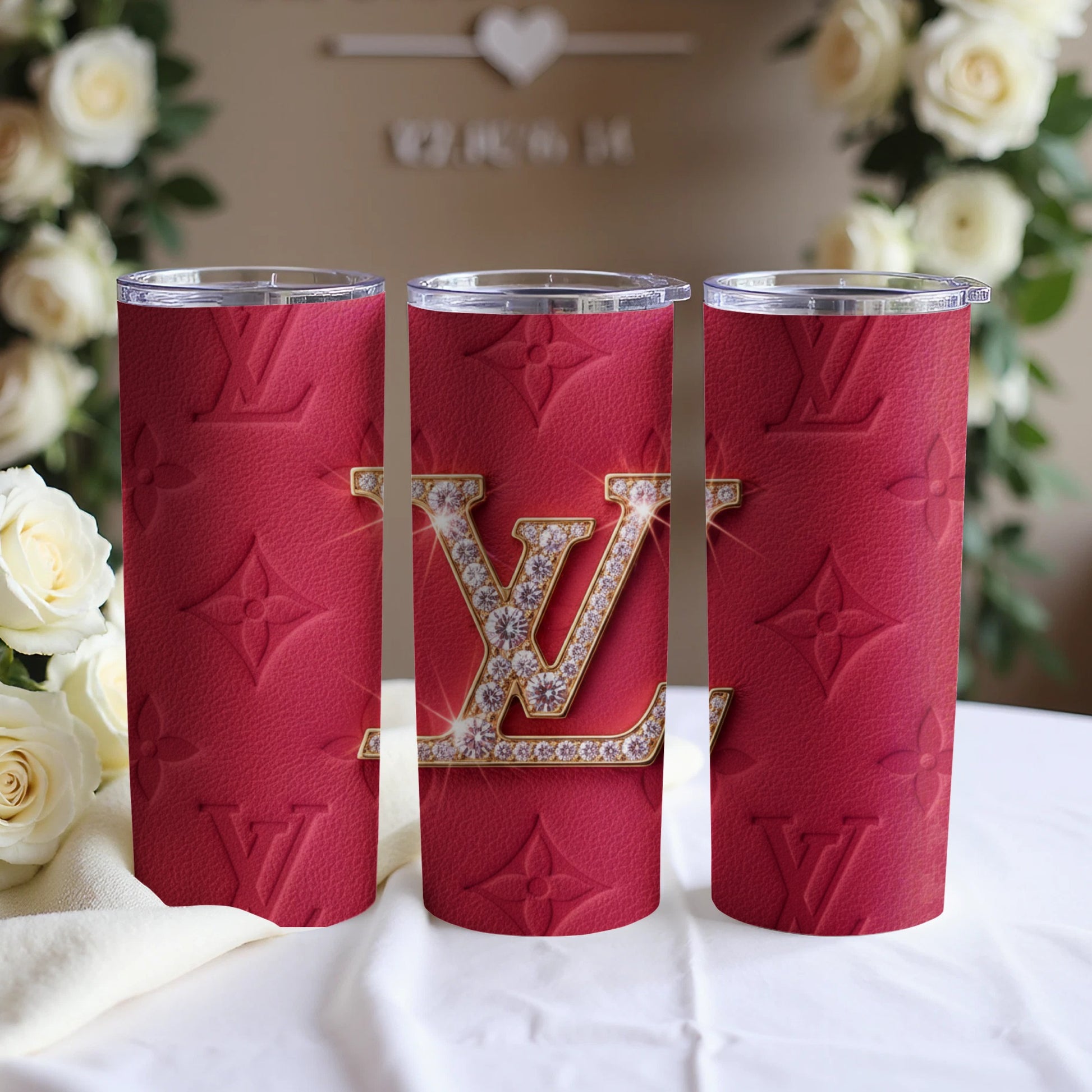 Luxurious Red Design Tumblers with Embossed Pattern