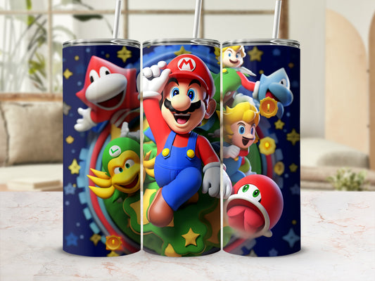 Colorful Mario and Friends Tumbler for Gaming Fans