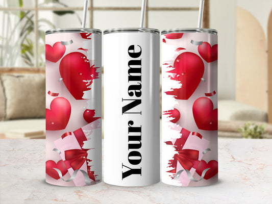 Customizable Red Heart Design Tumbler with Straw
