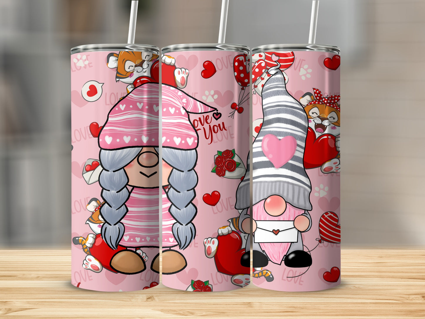 Valentine's Day Gnome Love Print Tall Drinkware