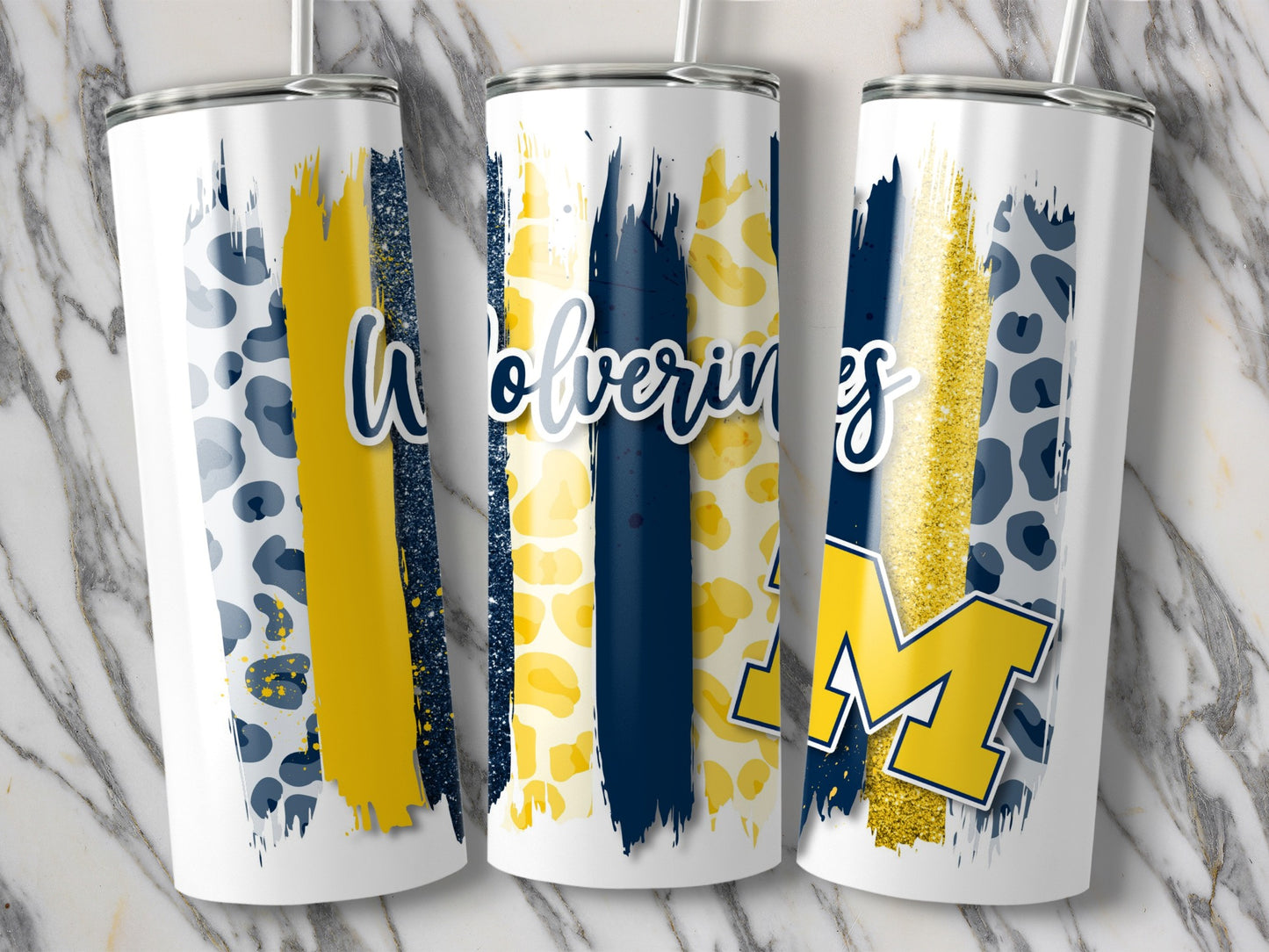 Wolverines Text With Brush Strokes and Letter M Tumblers