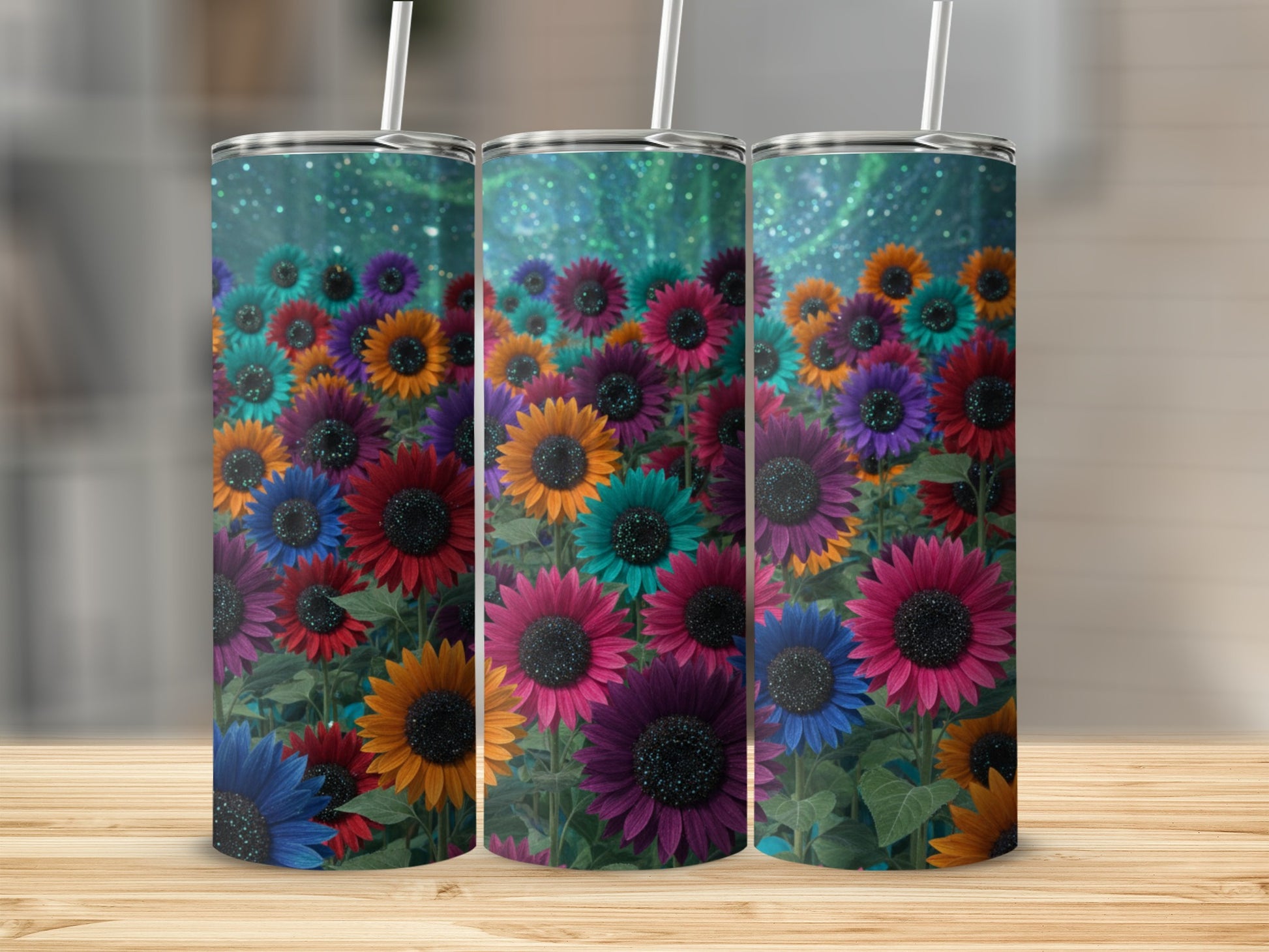 Colorful Sunflower Design Tumbler With Straw