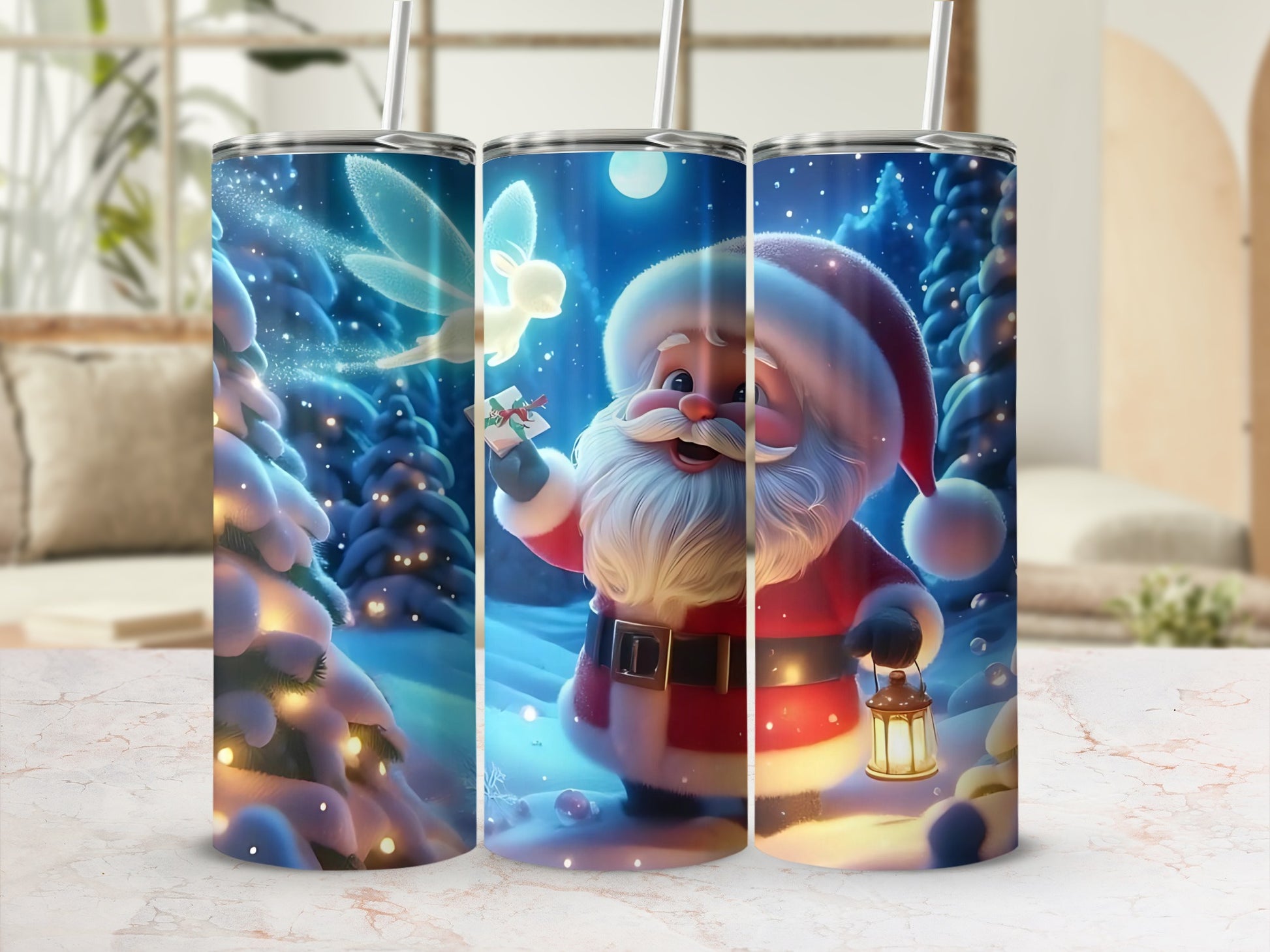 Festive Santa and Fairy Design Insulated Tumbler