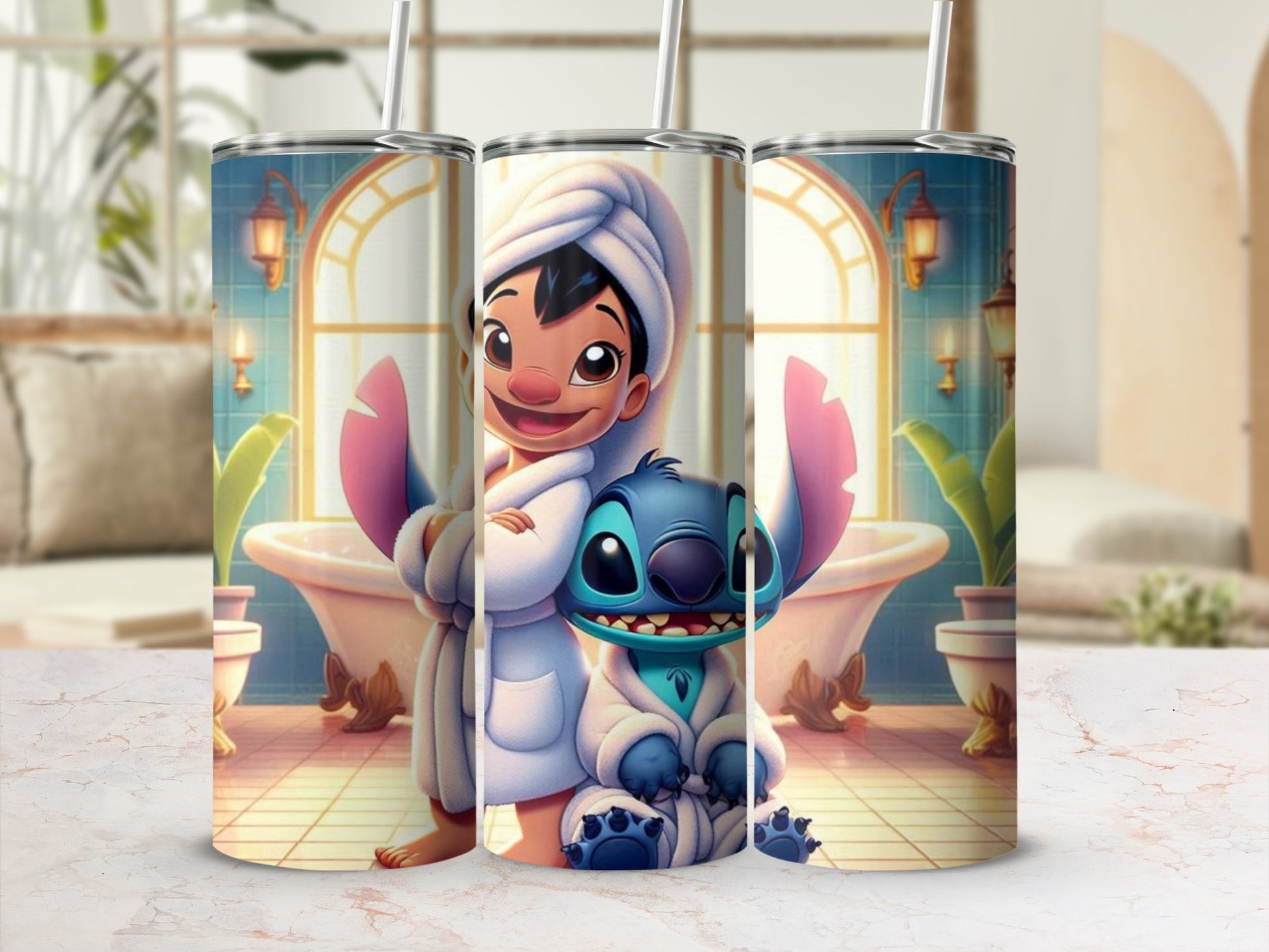 Cute Cartoon Characters Design Tumbler with Straw