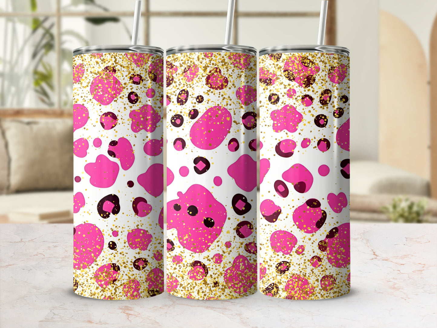 Vibrant Pink and Gold Leopard Print Tumbler product