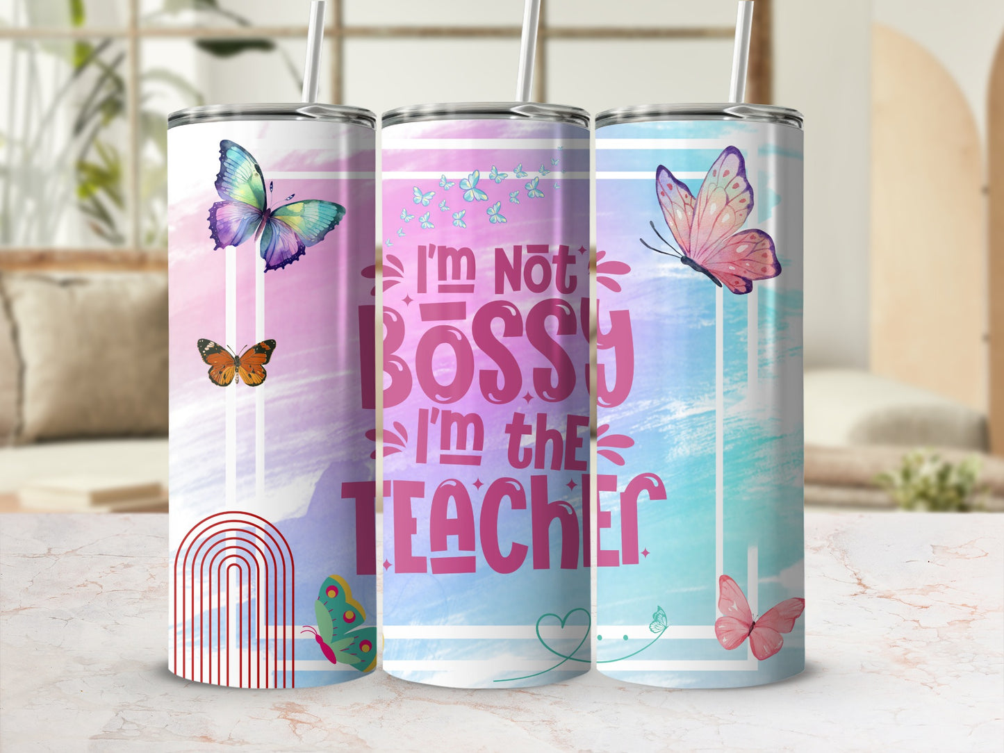 Colorful Butterfly Teacher Motivational Tumbler Cups