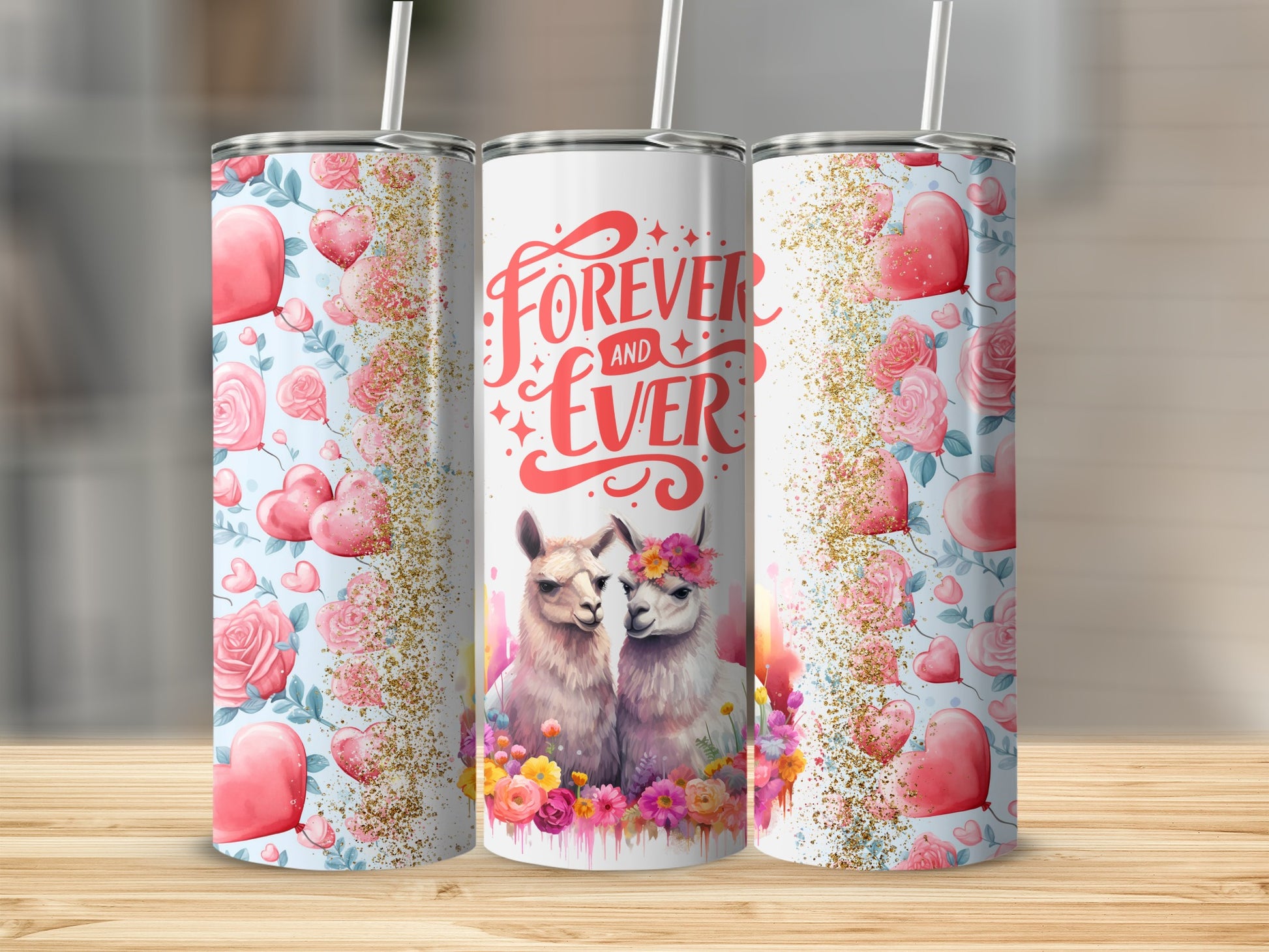 Forever and Ever Llama Design Valentine's Day Tumbler