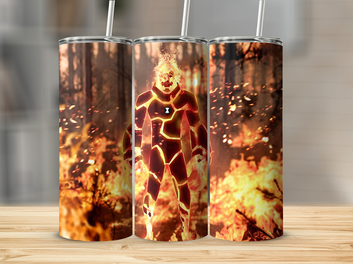 Heroic Fire Robot Illustration Design on Tumbler Product