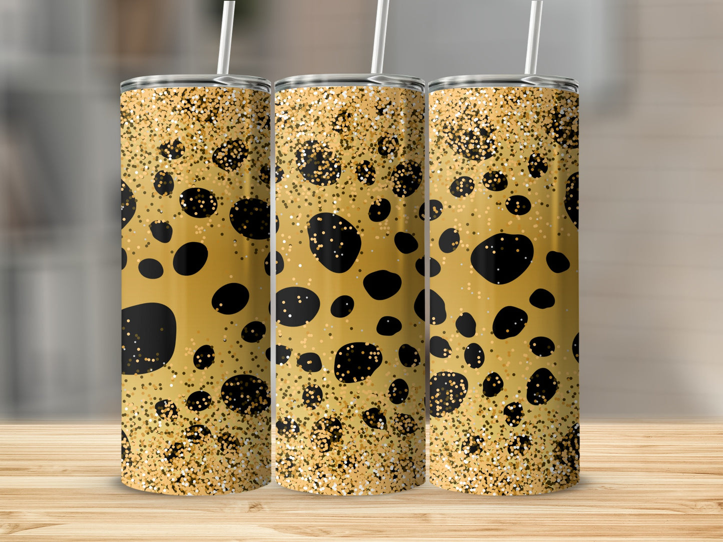 Gold and Black Leopard Print Design Tumbler Cup