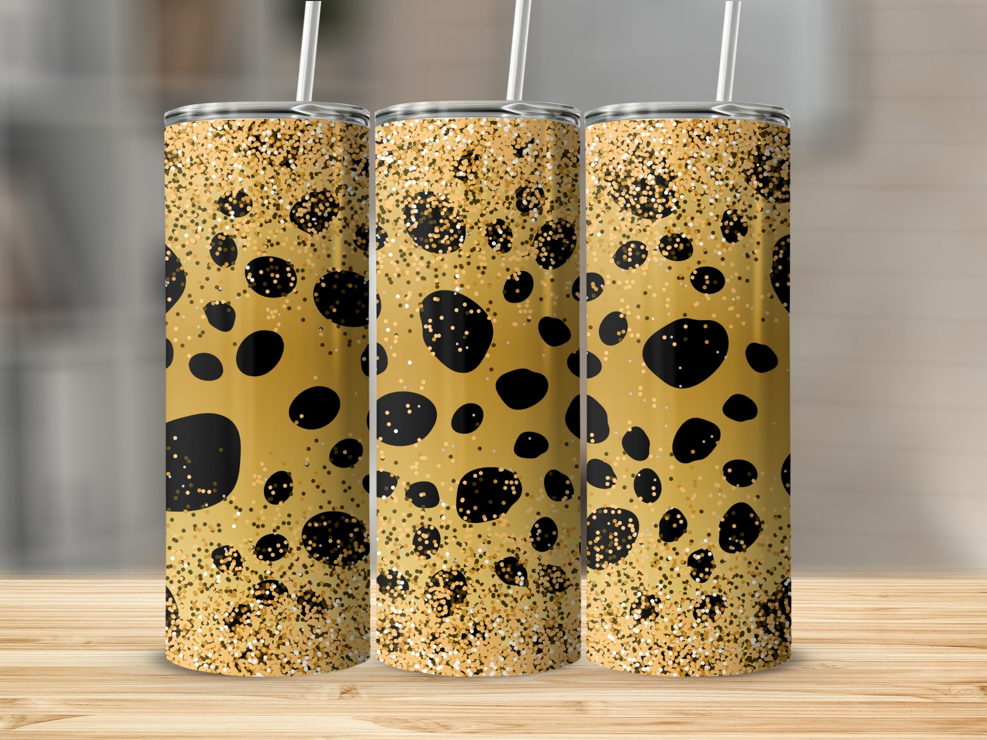 Gold and Black Leopard Print Design Tumbler Cup