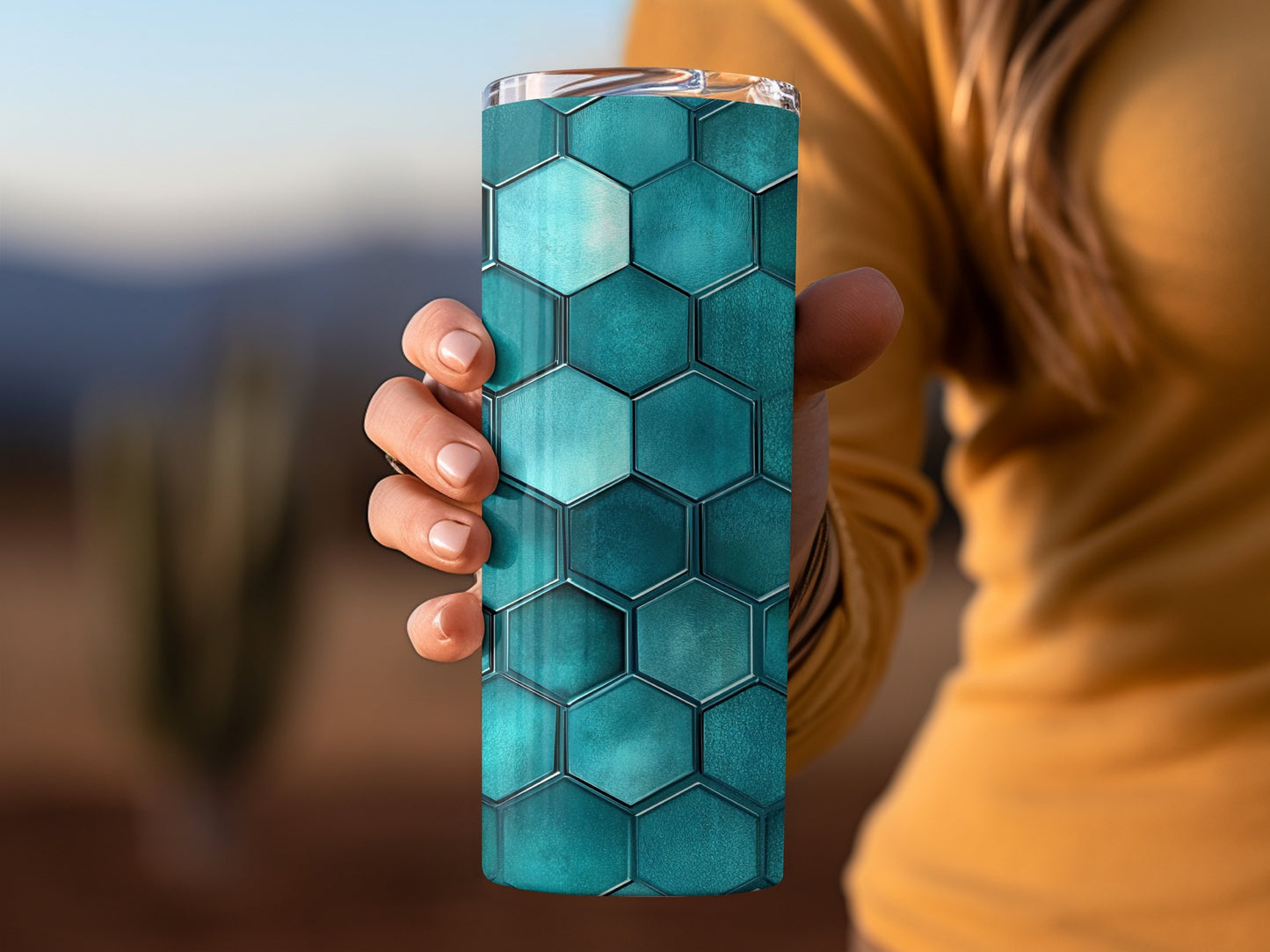 Textured Turquoise Hexagons Decorative Pattern Tumblers